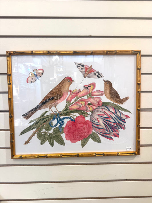 Bird Prints with Gold bamboo frames