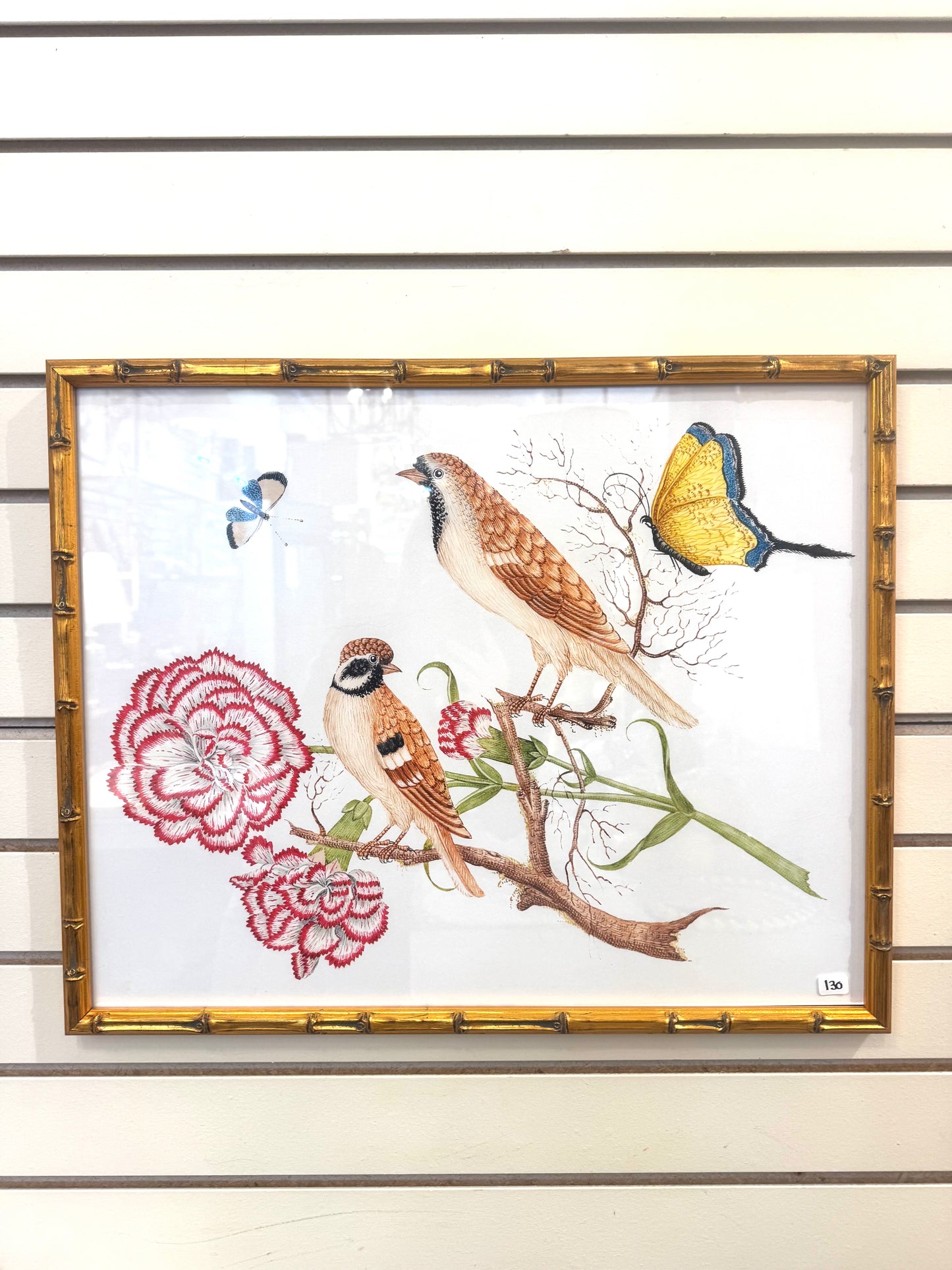 Bird Prints with Gold bamboo frames