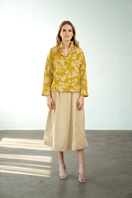 Vicki Long Sleeve Top Yellow Crosstich