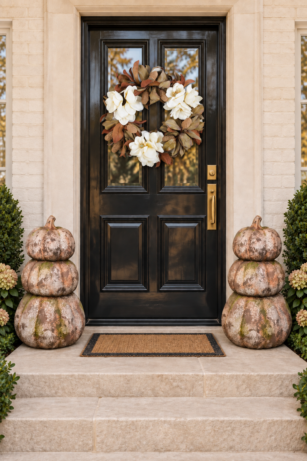 Three Stacked Faux Concrete Pumpkins