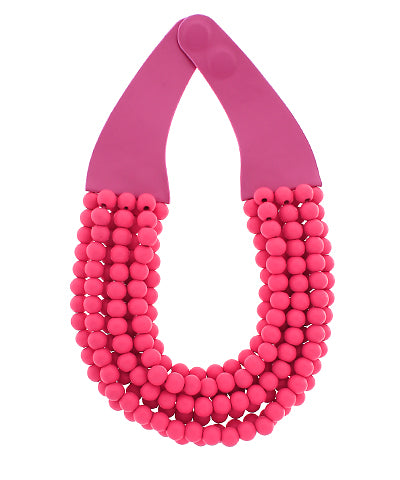 Beaded Necklace with Magnetic Closure Fuschia-Wooden Beads