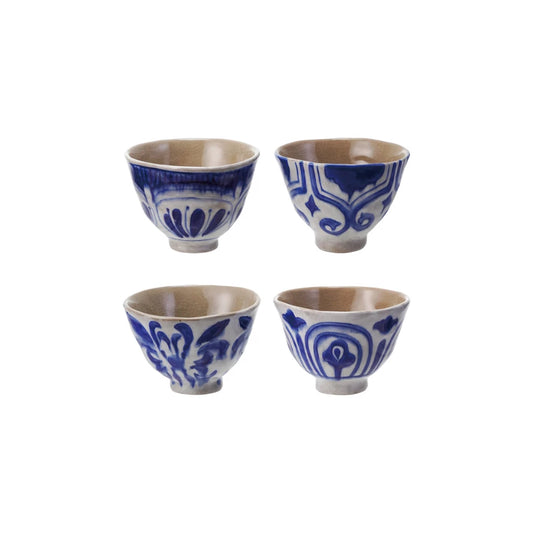 10 oz. Hand-Painted Stoneware Blue and White Bowl/Teacup