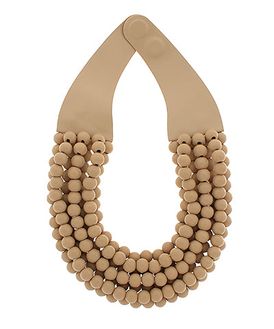 Beaded Necklace with Magnetic Closure Brown Wood
