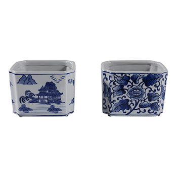 5" CHINOISERIE PENCIL CUPS, BLU/WHT
