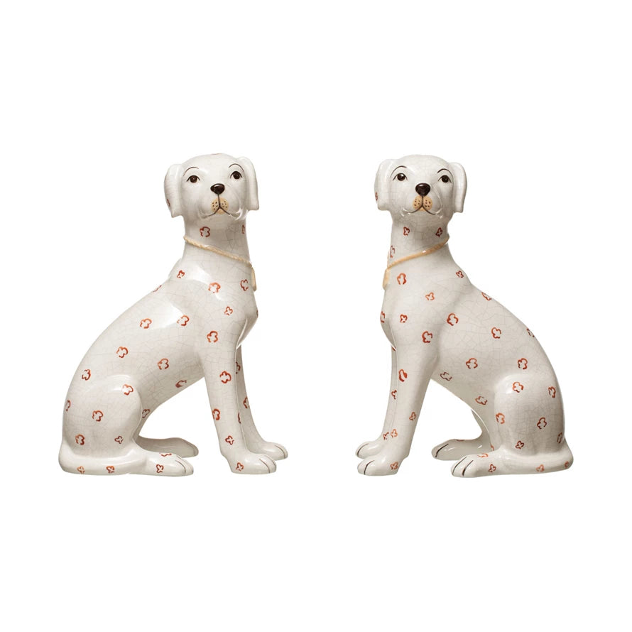 Hand-Painted Ceramic Dog, Crackle Finish, 2 Styles | Set