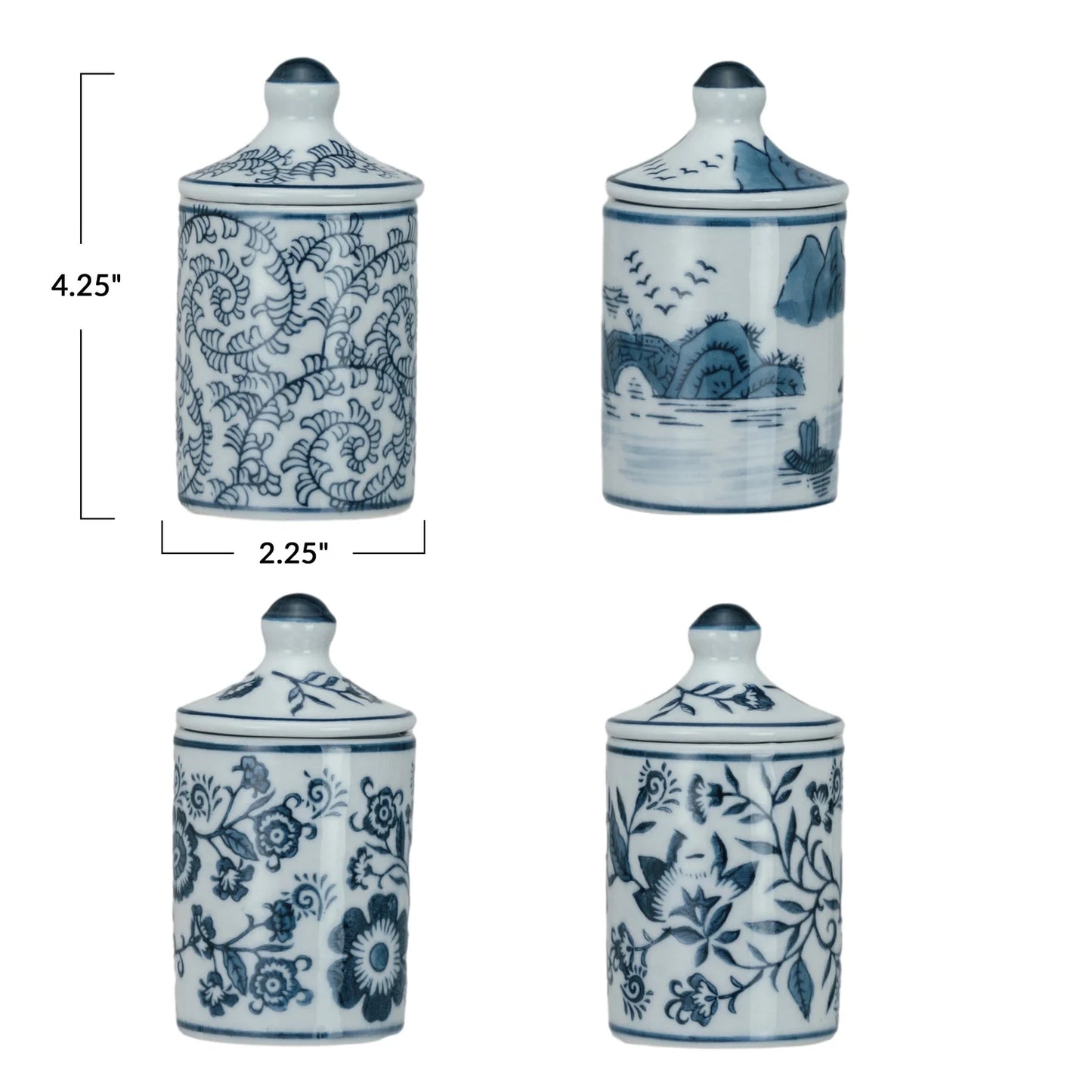 Hand Painted Stoneware Spice Jar w/ Pattern, 4 Styles | Varys