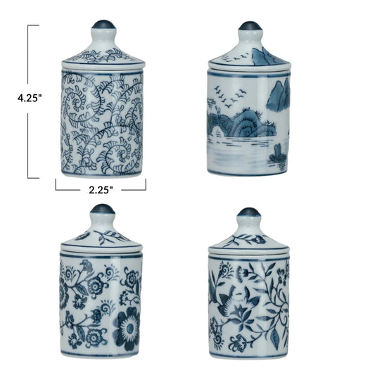 Hand Painted Stoneware Spice Jar w/ Pattern, 4 Styles | Varys