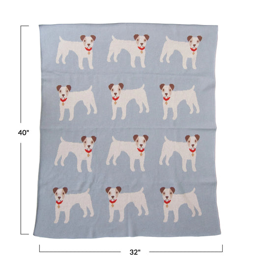 40”L x 32”W Cotton Knit Baby Blanket w/ Dogs, Blue