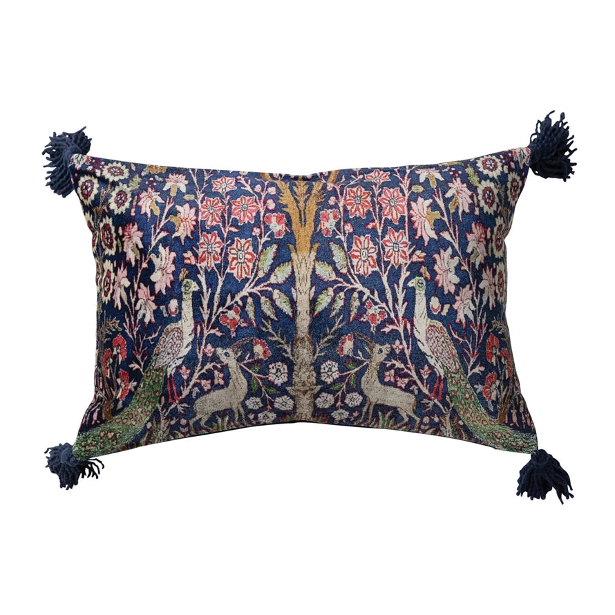 Velvet Printed Lumbar Pillow w/ Woodland Pattern
