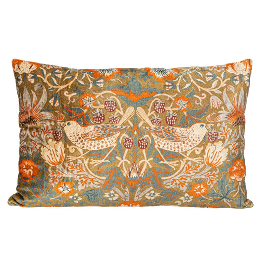 Velvet Lumbar Pillow w/ Birds & Flowers