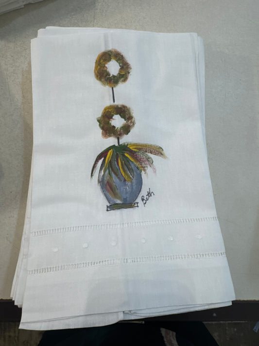 Hand Painted Linen Towels Circle Topiary