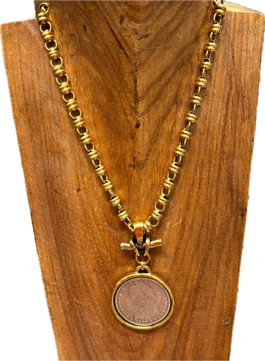 Silver Coin with Gold Rollo Chain