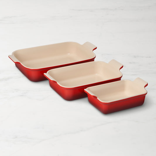 Le Creuset Set of 3 Rectangular Dishes Cerise