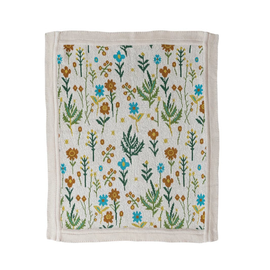 40”Lx 32”W Cotton Knit Baby Blanket with Florals (Multicolor)