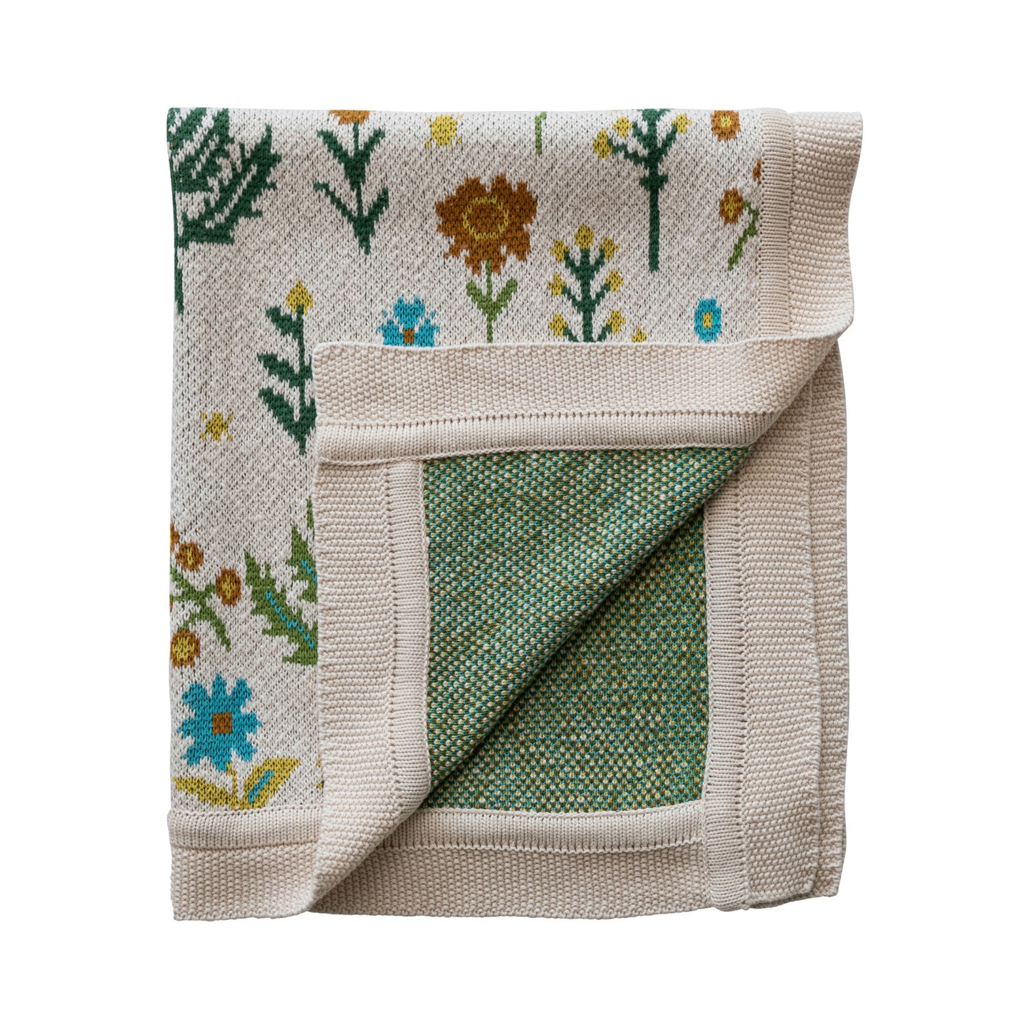 40”Lx 32”W Cotton Knit Baby Blanket with Florals (Multicolor)