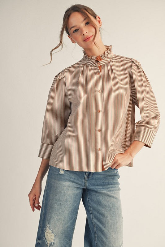 Striped Popover Top Blouse