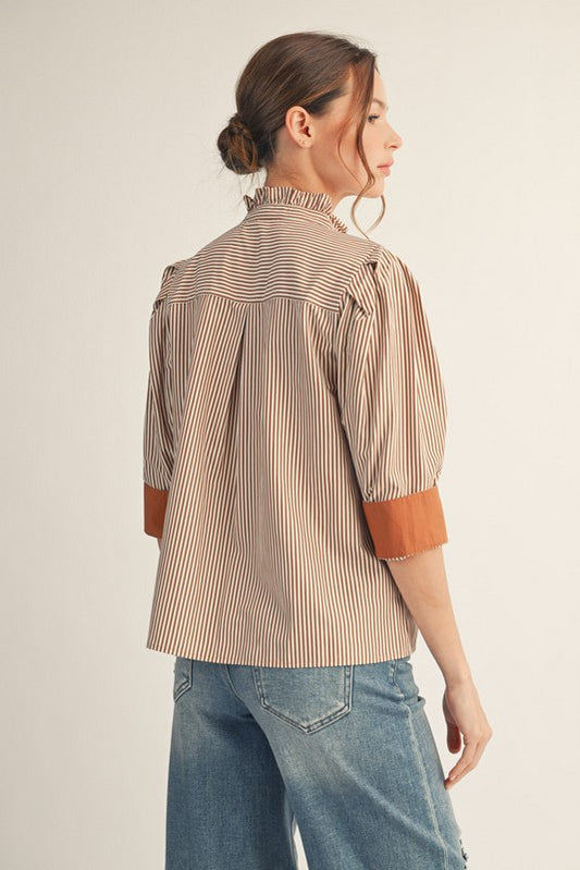 Striped Popover Top Blouse