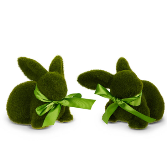 Green Moss Flocked Bunny (Pair)