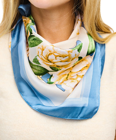 Blue and White Rose Scarf