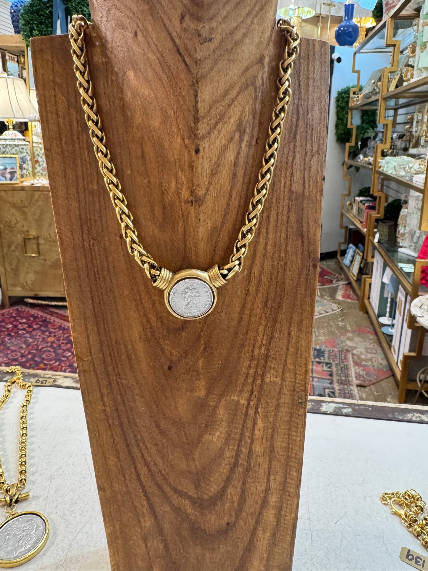 Gold link Necklace with Silver Coin