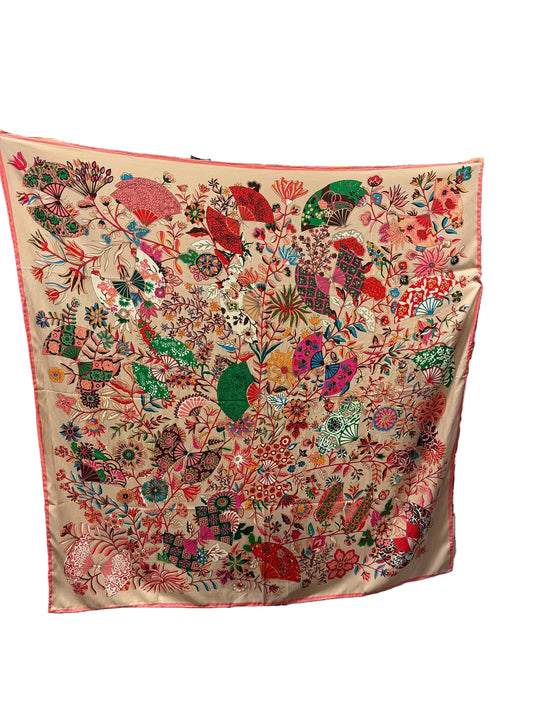 Taupe Flower Silk Scarf Large