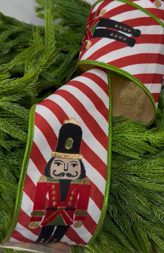 JME Nutcracker Print Metallic Dupion Back Ribbon