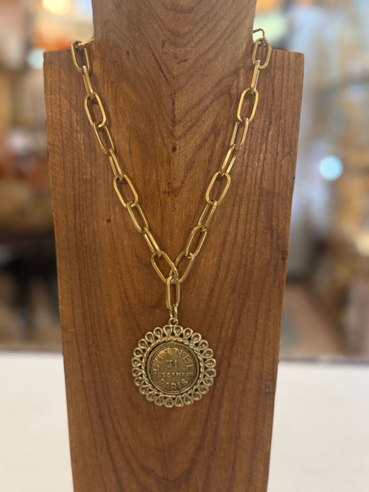 Paperclip Necklace with Chanel Coin