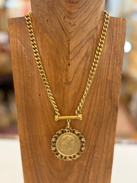 Reversible T Bar Chanel Coin Necklace with Casing