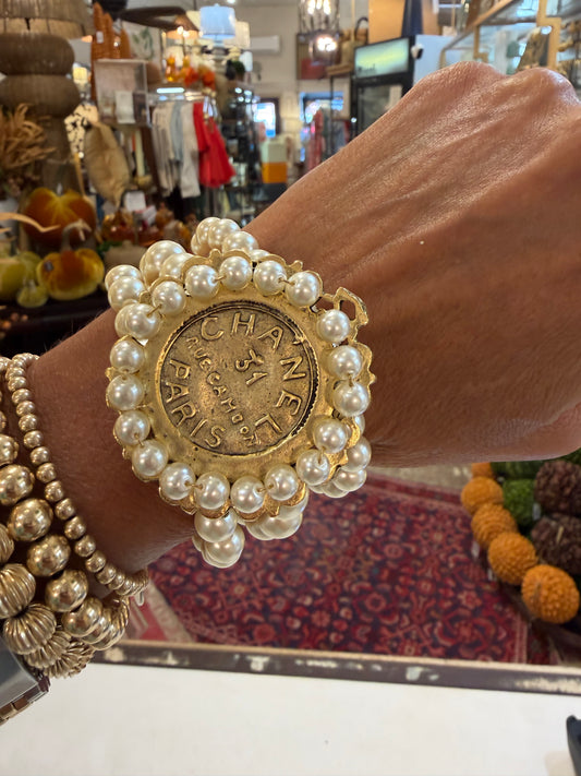 Chanel Inspired Pearl Stretch Bracelet