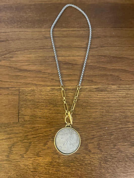 Coin Necklace with Toggle Closure