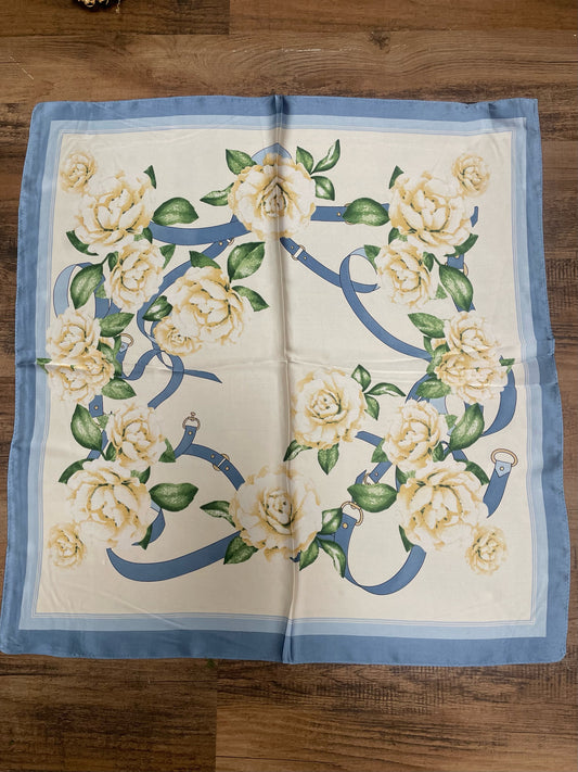 Blue and White Rose Scarf