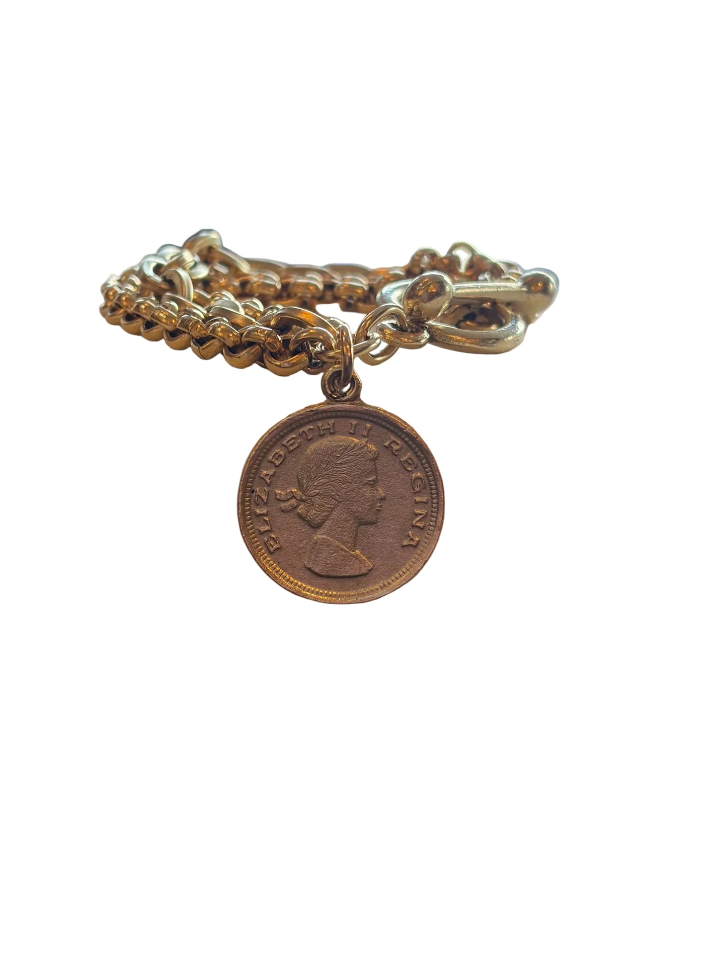 Gold Coin Tri-strand Chain Bracelet