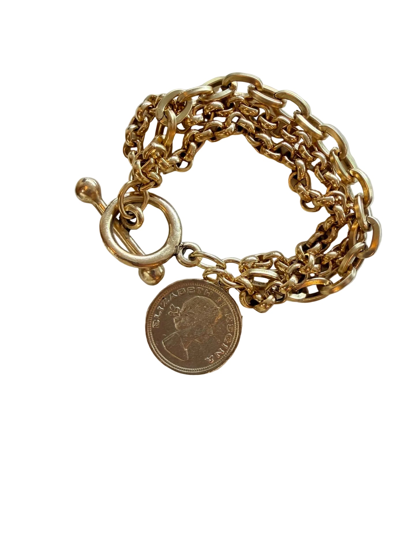 Gold Coin Tri-strand Chain Bracelet