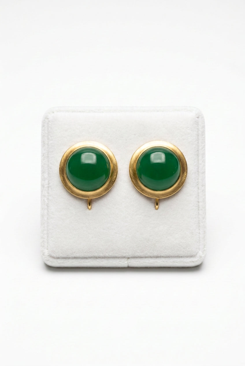 Gold Cased Green Dome Earrings