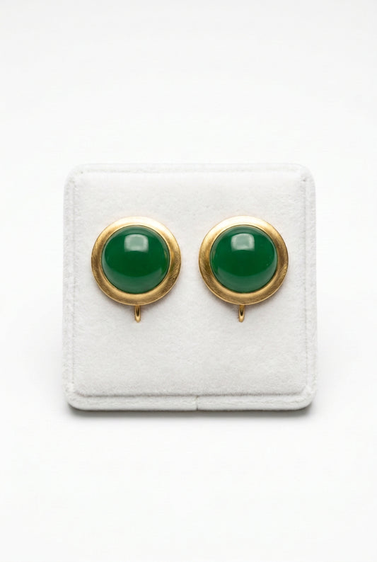 Gold Cased Green Dome Earrings
