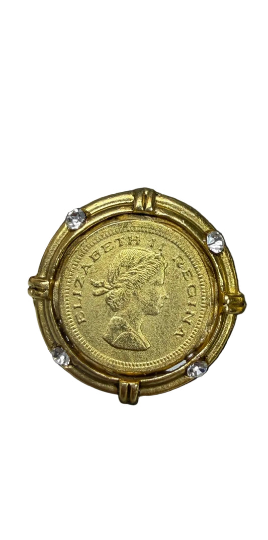 Queen Elizabeth Coin w/ Rhinestone Accent Earrings