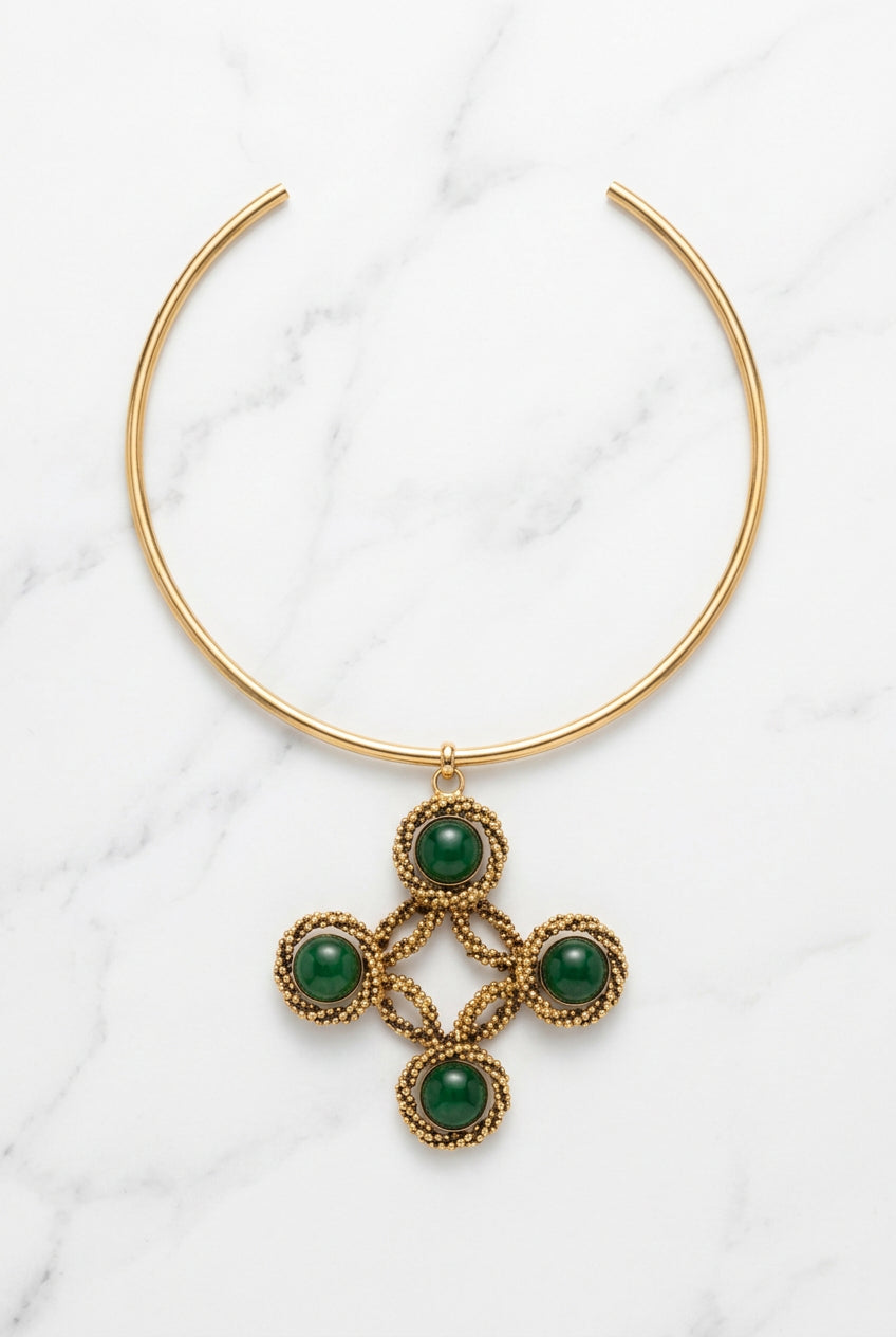 Emerald Cross Statement Collar Necklace