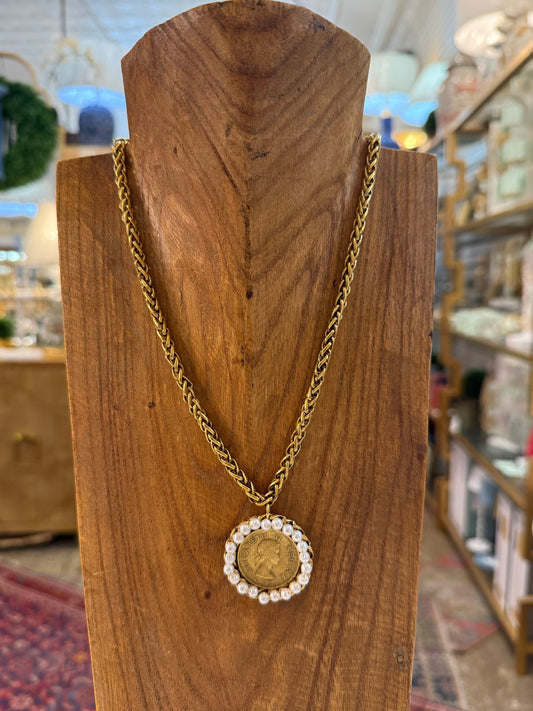 Coin Necklace with pearl casing