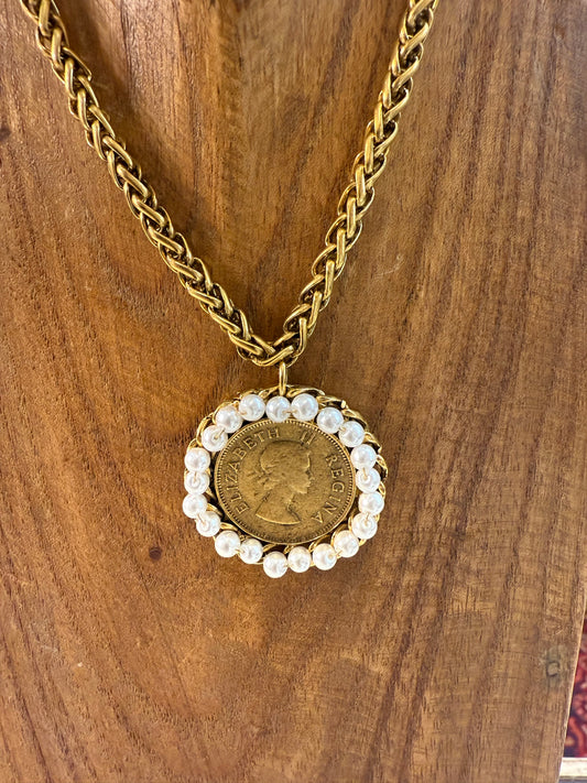 Coin Necklace with pearl casing