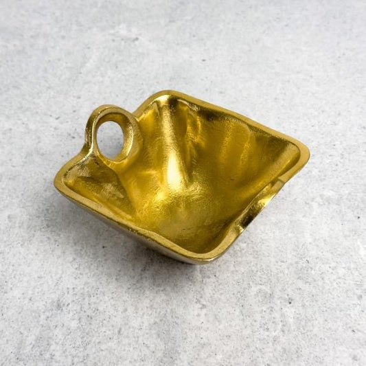 Textured Gold Square Bowl w/ Handles