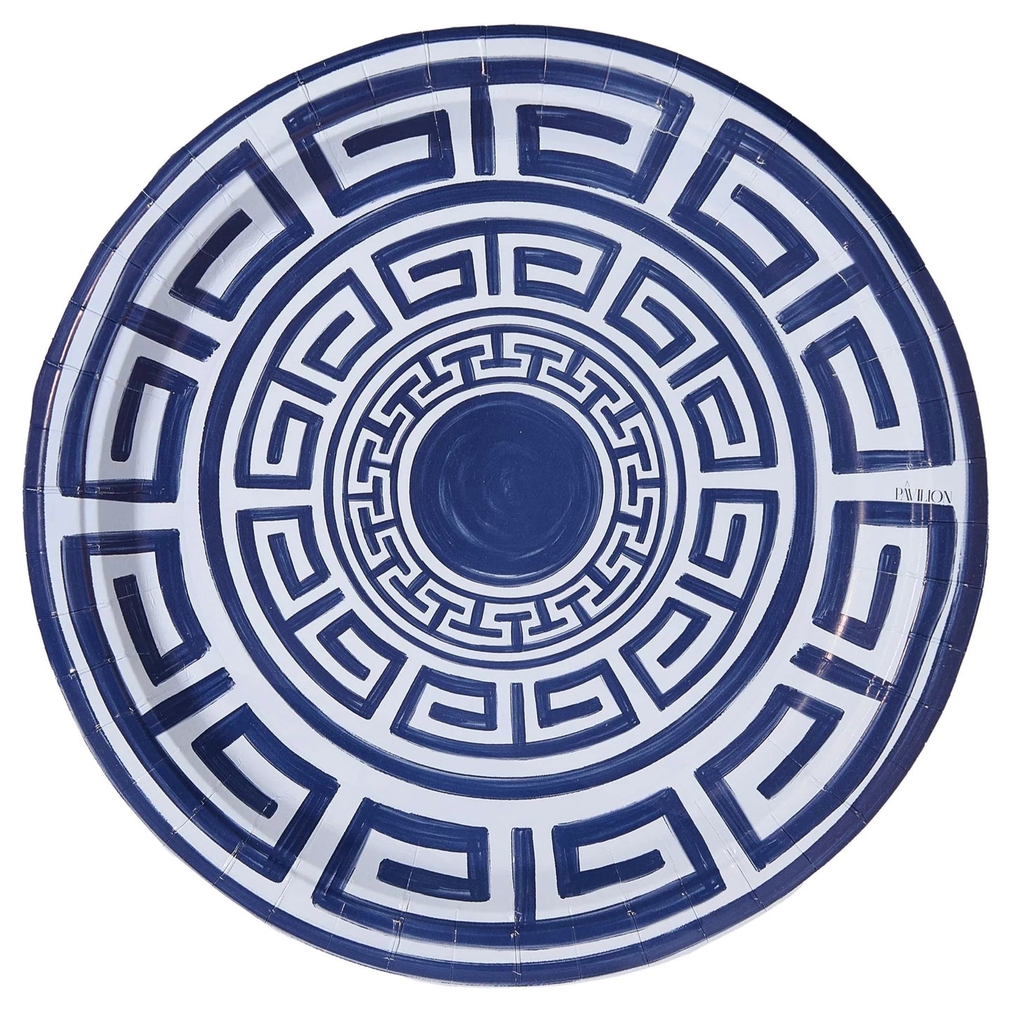 Pavilion Dinner Paper Plates in Navy Greek Key