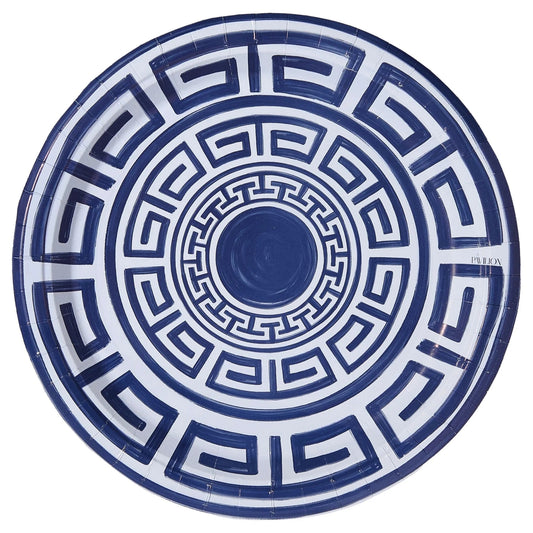Pavilion Dinner Paper Plates in Navy Greek Key