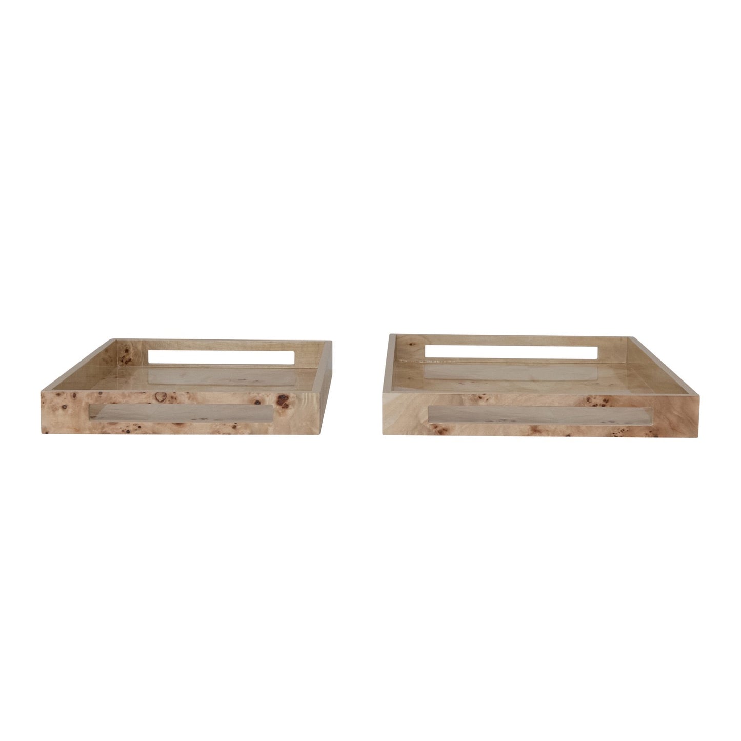 MDF & Burl Wood Veneer Trays w/ Handles (2 Sizes)