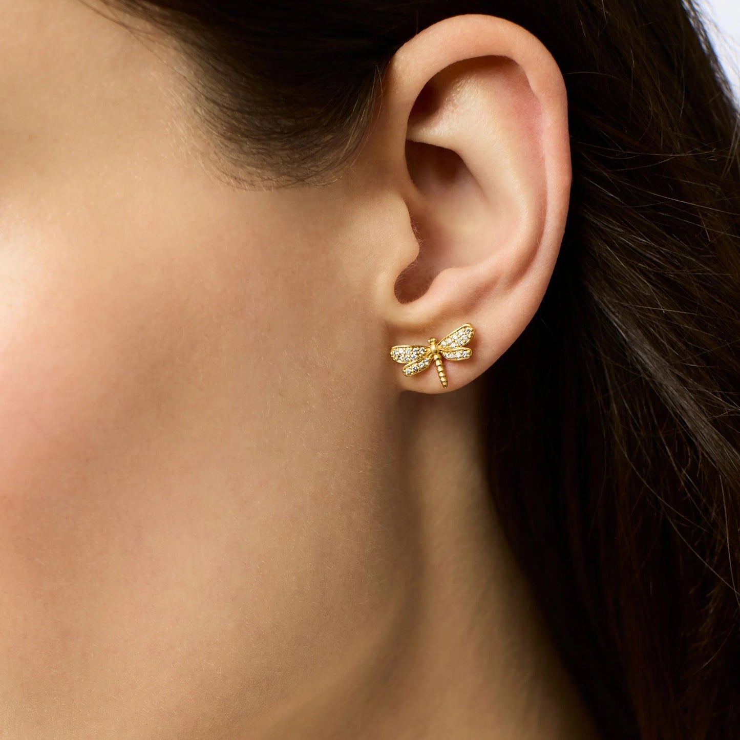 Dragonfly Pave Stud-Gold