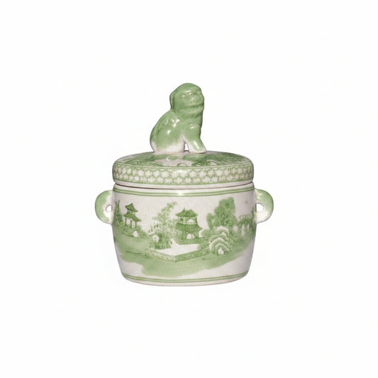 Green Chinoiserylion Candy Jar