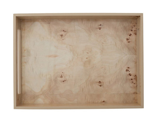 MDF & Burl Wood Veneer Trays w/ Handles (2 Sizes)