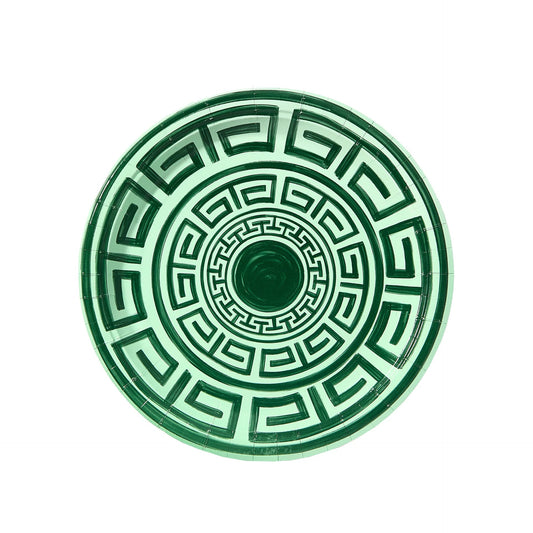 Pavilion Dinner Paper Plates in Sage Greek Key