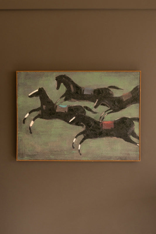 Four Run Away Race Horses Framed Paint/Print