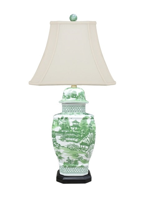 Porcelain Green Chinoiserie Jar Lamp