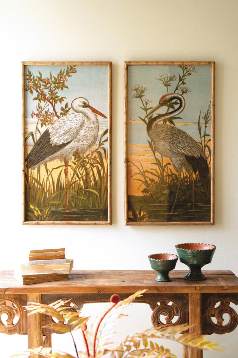 Framed Heron Prints Under Glass Set